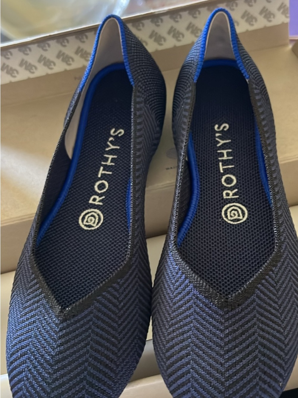 Rothy's Navy Chevron Pointed Knit Flats “daily flat”